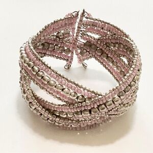 Braided Seed Bead Bracelet - Pink & Silver